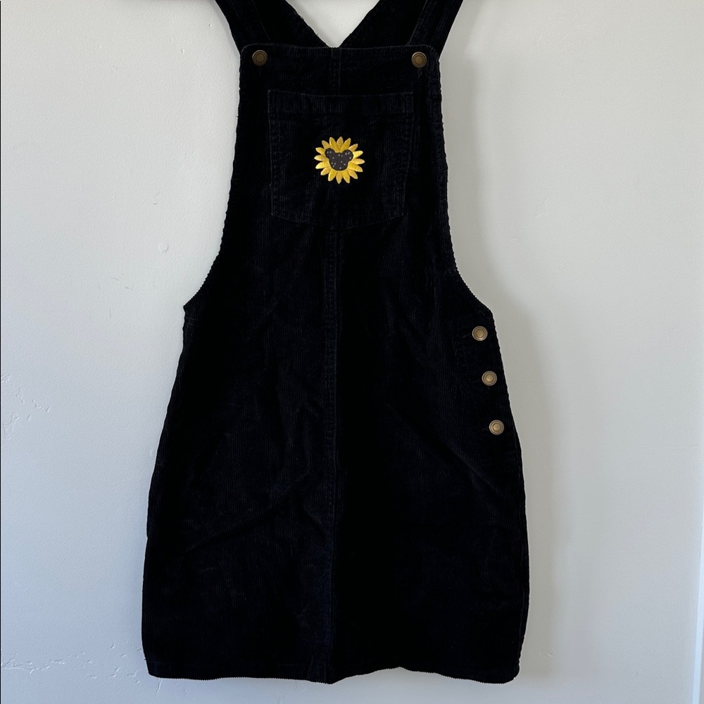 Mickey Mouse Sunflower Black Corduroy Overall Dress - Picture 2 of 3